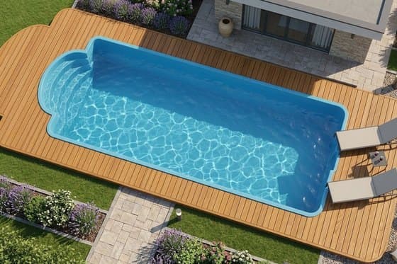 Композитный бассейн 10.30×3.70 м — большая модель на большой террасе