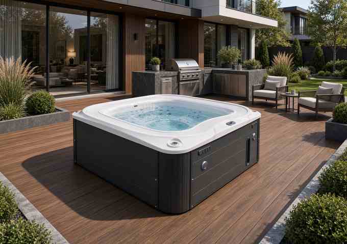 Переливний СПА-басейн Aquajoy Serenity на дерев'яній терасі